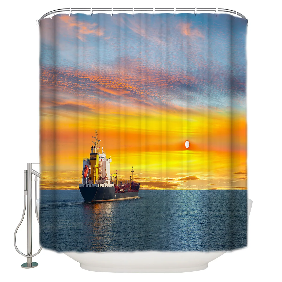 Винтажная занавеска для ванны Mordern с принтом масляная живопись корабль солнечный