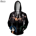 Толстовки HX Rock Metal Kiss Band, хит продаж, модные повседневные толстовки на молнии с 3D-принтом, для мужчин и женщин, пуловеры в стиле Харадзюку