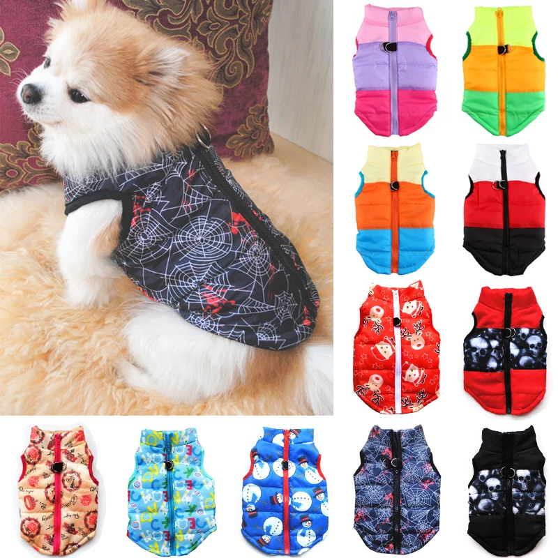 Теплая куртка для собак с принтом на молнии ветрозащитная без рукавов чихуахуа