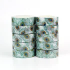 Оптовая продажа, 10 шт.лот, декоративные милые Васи-ленты с перьями павлина, самодельные клейкие Маскировочные ленты в стиле цилиндрического журнала, кавайные бумажные ленты