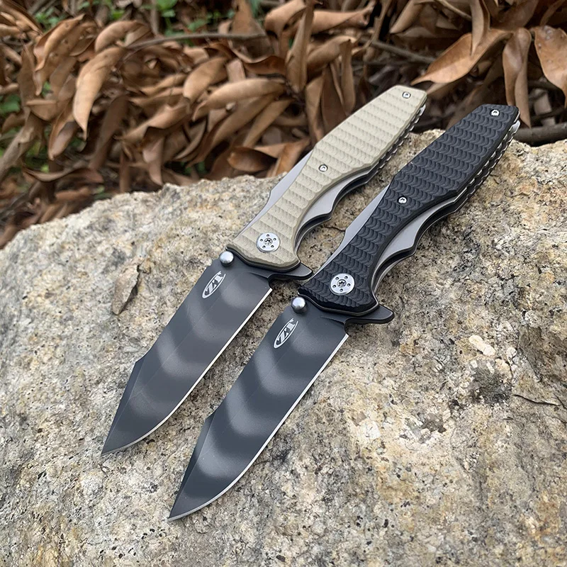 

New ZT0393 outdoor folding knife tiger pattern blade G10 handle multi-function edc hunting knife gift collection tool