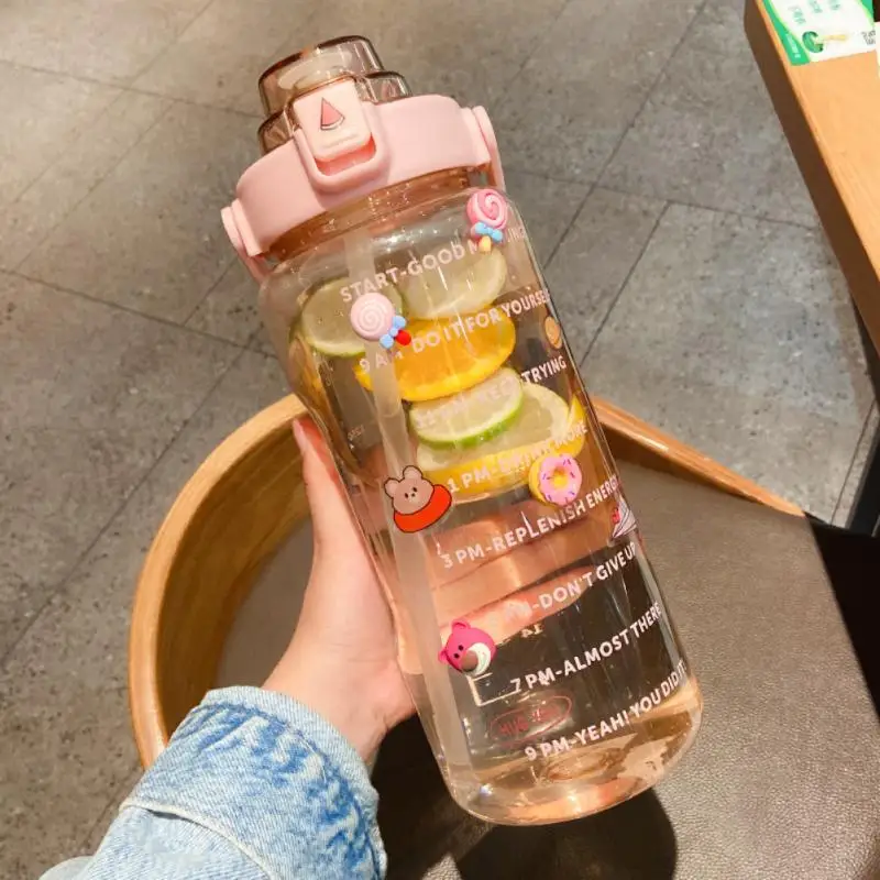

2L Sports Water Bottle Large Capacity Fitness Graduated Straw Cup Bottle With Straw Outdoor Climbing Bicycle Drink Bottle Kettle