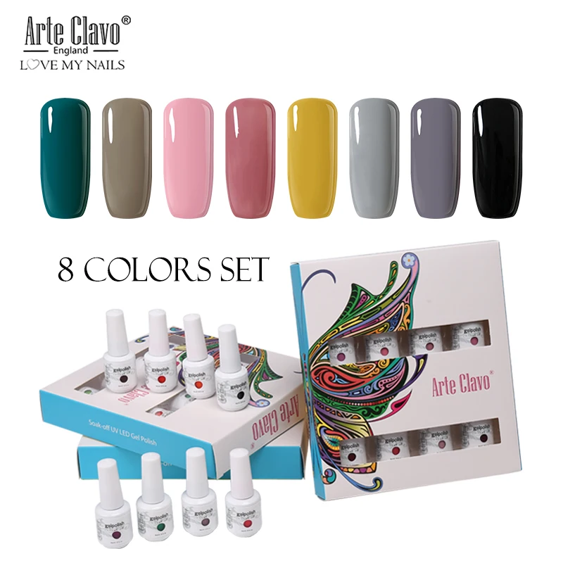 ZH17 Arte Clavo 8 Colors Gift Sets Box 8ml UV Gel Nail Polish Nail Art Gel Polish Vernis Semi Permanent Nail Primer Gel Varnishes - Цвет: ZH17
