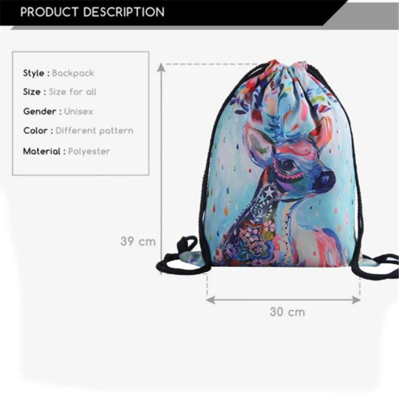 

Children Print Storage Bag Drawstring bag Cute Casual Soft Handle bag Small Bagpack Drawstring Backpack
