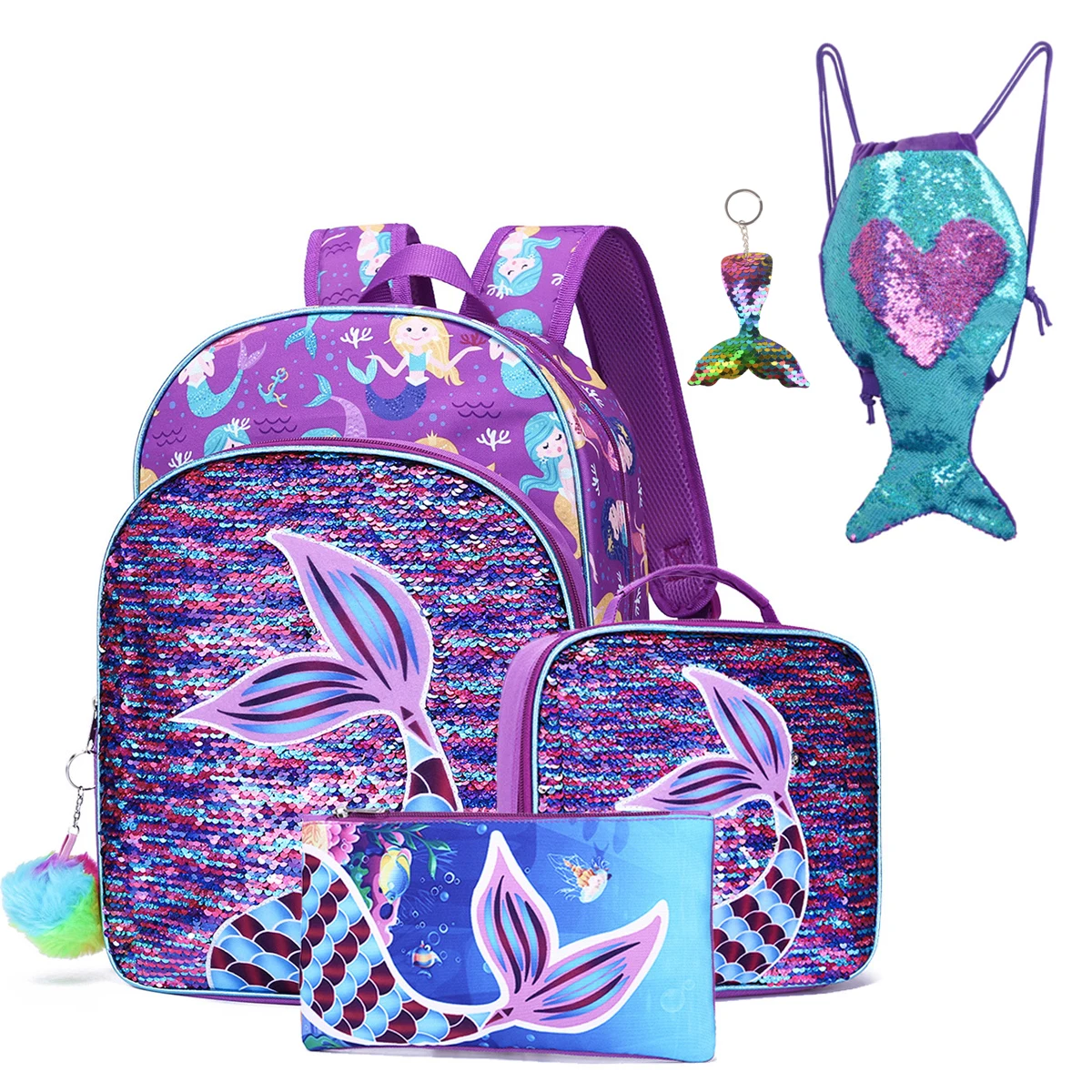 

New Girls Backpack for Kids Elementary Bookbag Girly School Bag with Insulated Lunch Tote and Pencil Pouch for Children