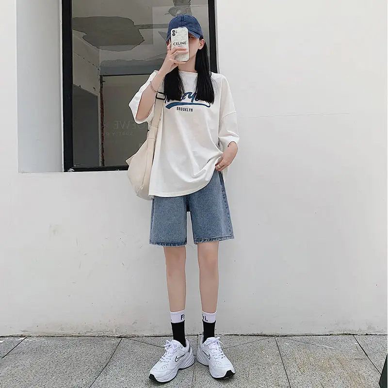 Bermuda Shorts For Women Denim Baggy Shorts Summer Long Sweat Female Jeans Wide Blue Biker Sexy High Waist Y2K Shorts Half Pants