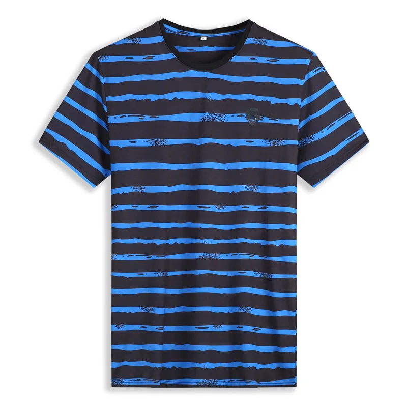

Summer plus size mercerized cotton short sleeve T-shirt vest men's fat Pure Cotton Striped T-shirt