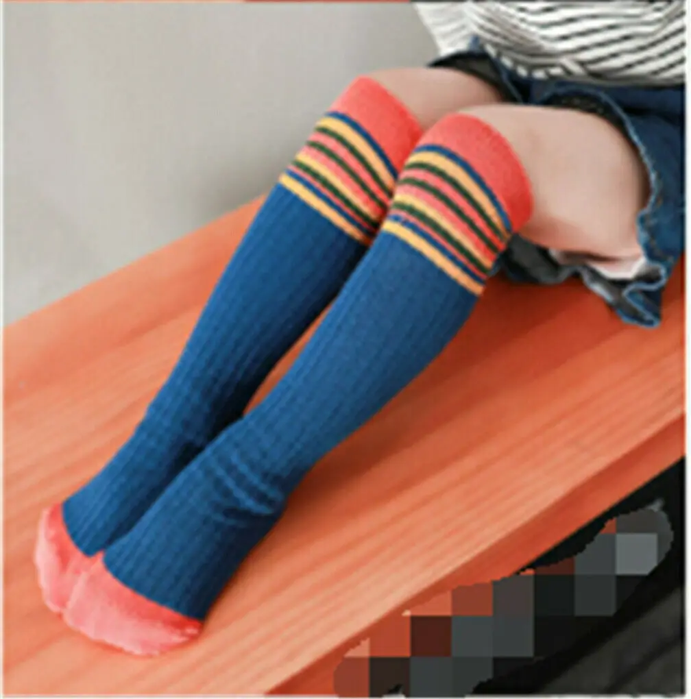 Брендовые новые детские гетры Осенние до колена в полоску для мальчиков и