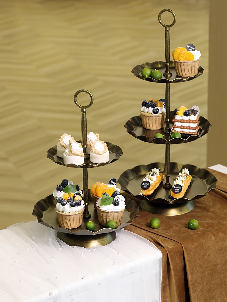

Europe Style Retro Golden Cake Stand Plates Snack Candy Tray Party Filming Props Dessert Dish Wedding Decoration