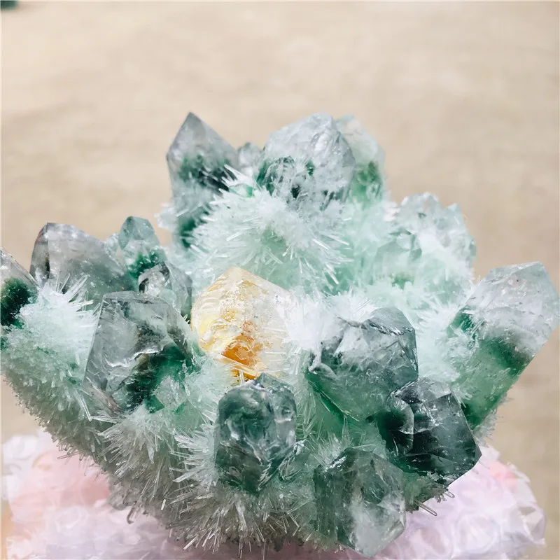 

Natural Green Ghost Phantom Quartz Crystal Cluster rock stones and crystals mineral reiki Healing Specimen Home deco