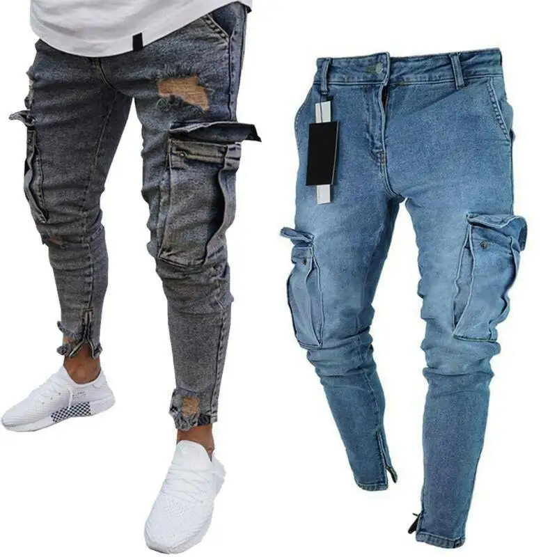 

Mens Jeans Ripped Frayed Denim Pants Cargo Slim Vintage Skinny Jogger Trousers