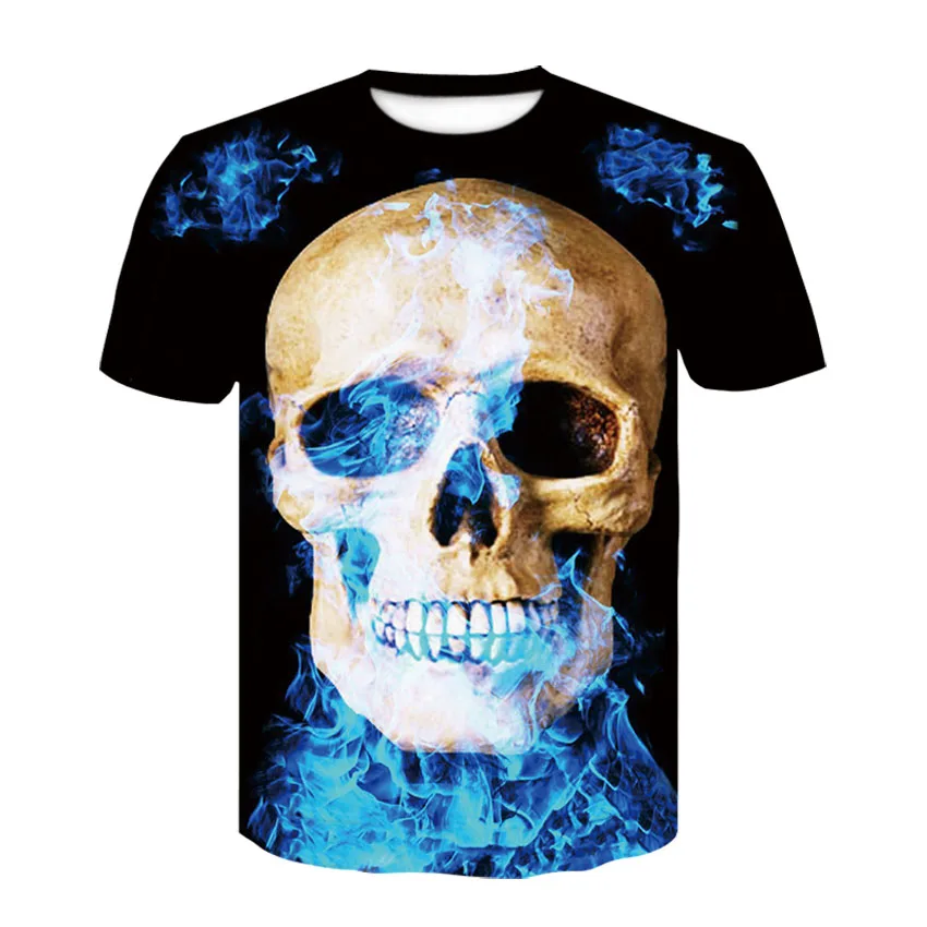 Модные настоящий забавная футболка с принтом черепа 3D Мужская рисунком/женские