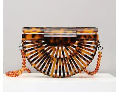 Amber beads strap Секторная круглая акриловая сумка через плечо, летняя мини-сумка для девушек, дамские сумочки, черепаховая полая сумка, мини вечерние сумочки, клатчи - Цвет: Amber beads strap