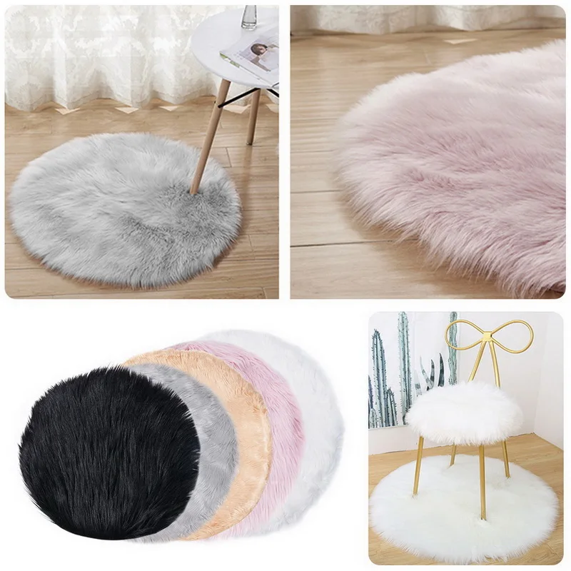 

Round Warm Hairy Carpets Artificial Sheepskin Rug Artificial Wool Chair Seat Cushion Mat Textil Fur Cover
