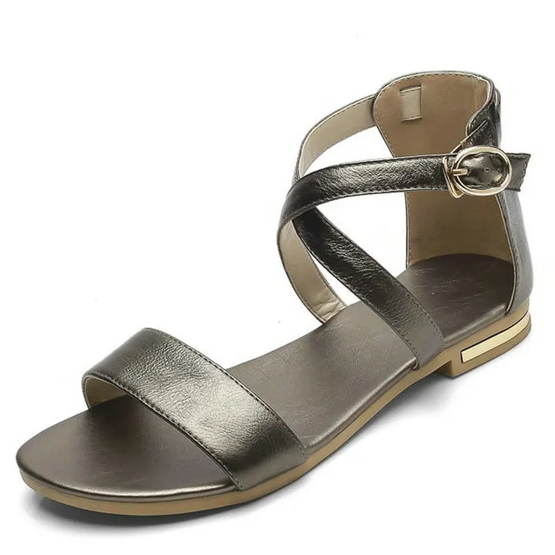 Женские босоножки из натуральной кожи NEMAONE черные на плоской подошве большие