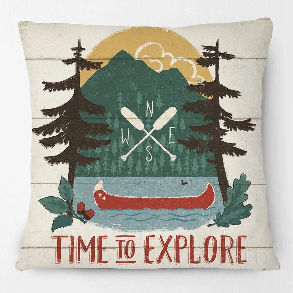 Чехол для подушки с изображением гор деревьев и солнца|Наволочки| |