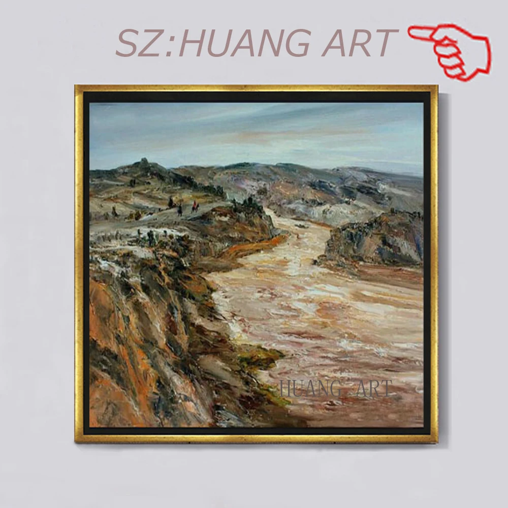 

Hand-painted Huangshi Yellow River realistic oil painting landscape is original and high quality decorative home wall