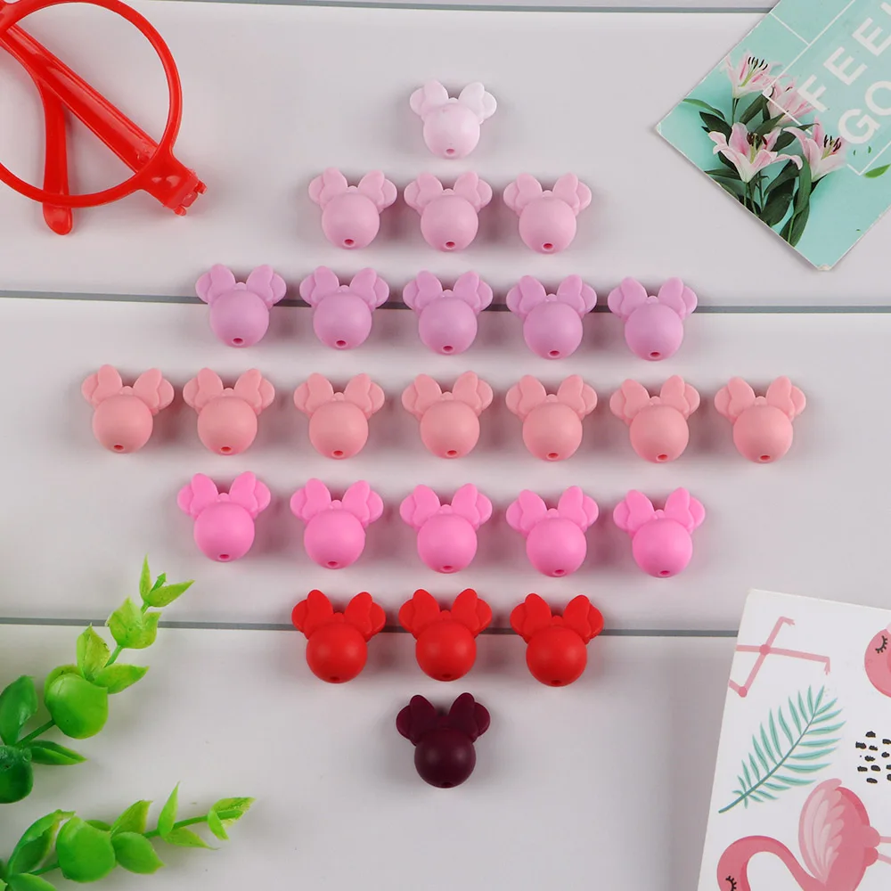 

30Pcs Mouse Silicone Beads Food Grade For Making Necklace Jewelry Baby Teether Silicone Pacifier Chain Chew Beads Gift