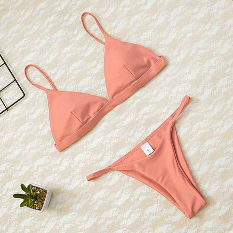 

2021 Women Micro Bikini set Push Up Swimwear Solid Beach Bathing Suit Brazilian Thong Swimsuit For Girls Bikini Swim Suit Femme