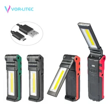 VORLITEC USB Rechargeable Working Light Dimmable COB LED Flashlight Inspection Lamp with Magnetic Base & Hook Outdoor Power Bank