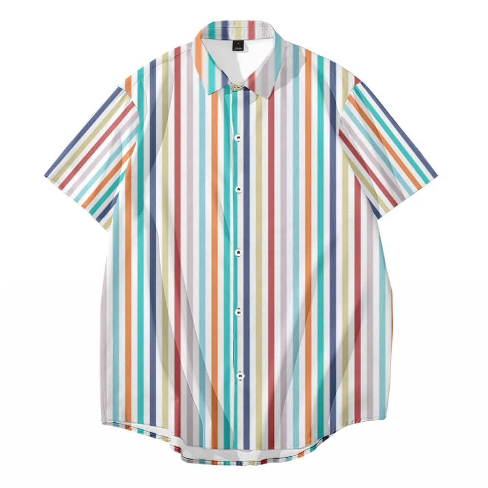 Large Size Men's Shirt Summer Short Sleeve Shirt for Men Multi-color Striped Shirt Plus Size Men's Shirts Hawaiian Shirt Beach