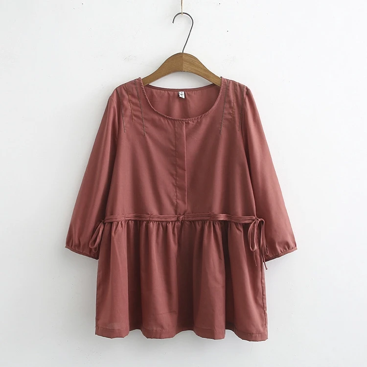 Plus Size Women's Blouse 3/4 Sleeve Embroidery Round Collar Shirts Casual Tops