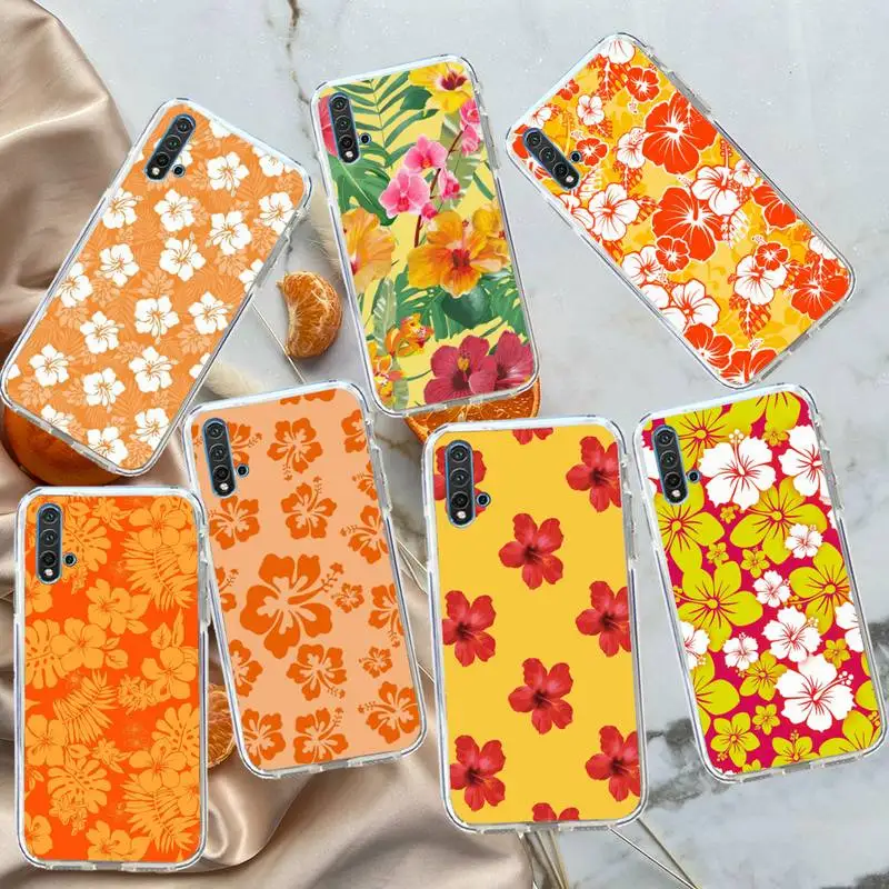 

Hibiscus Flower Tropical Phone Case Transparent for Huawei honor P mate 40 20 30 10 50 i 9 x mate pro lite 8a