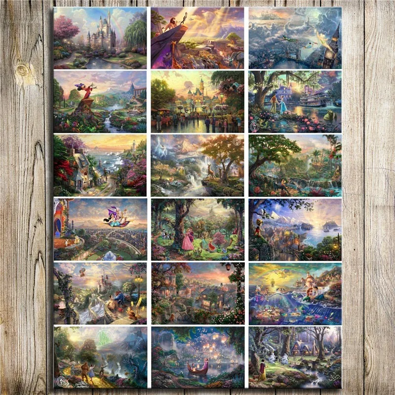 

Рождественские пожелания Золушки Thomas Kinkade Бэмби на первый год, принцесса эльфов, Сказочная картина HD, холст для домашнего декора, картина ма...