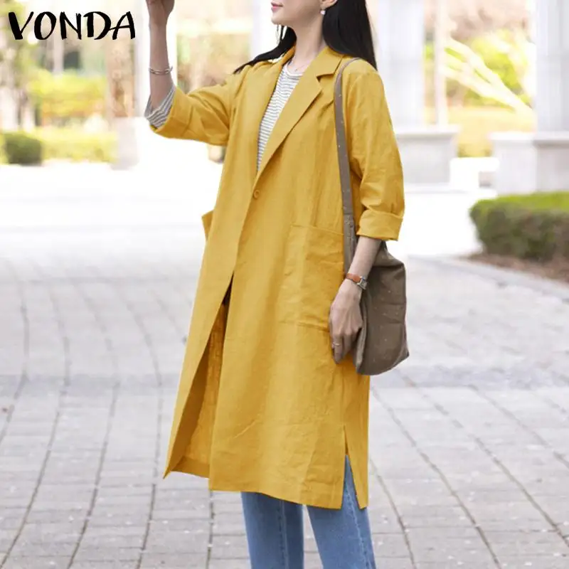

Loose Blazer 2021 VONDA Autumn Suits Blazer Women Casual Lapel Collar Button Up Long Sleeve Coats Winter Outwear Coat Veste