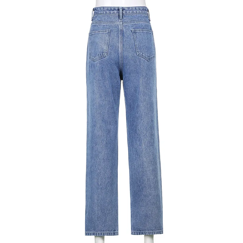 

ALLNeon Streetwear Y2K Patchworks Blue Denim Pants 90s Aesthetics High Waist Pockets Baggy Jeans Vintage Summer Trousers 2021