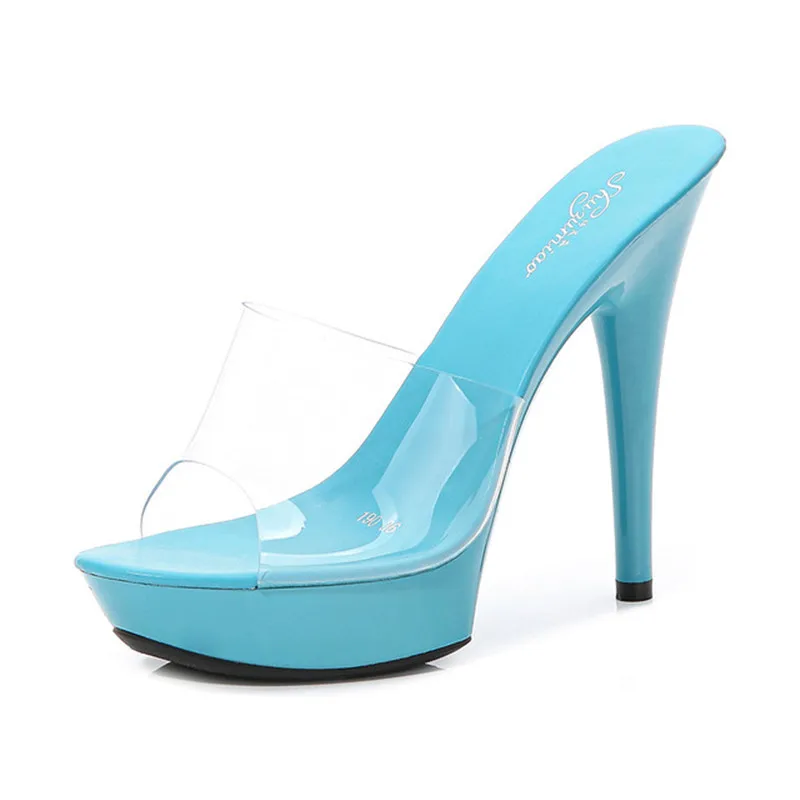 Large Size 34-43 Women Outdoor Slippers Multicolor Transparent PVC Platform Sandals Sexy 13cm Super High Heel Wedding Slides | Обувь