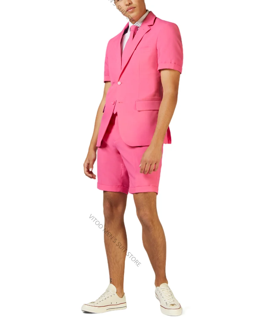 Летние мужские костюмы с короткими рукавами и шортами/пляжная свадебная одежда