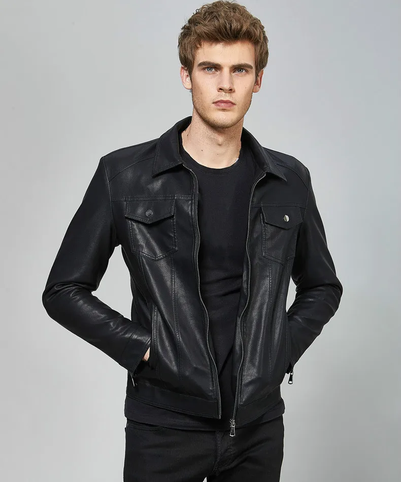 

Mens Pu Leather Jacket Casual Slim Faux Leather Motorcycle Jacket Man Long Sleeve Plus Size Coat Boys Black Clothing Top Male