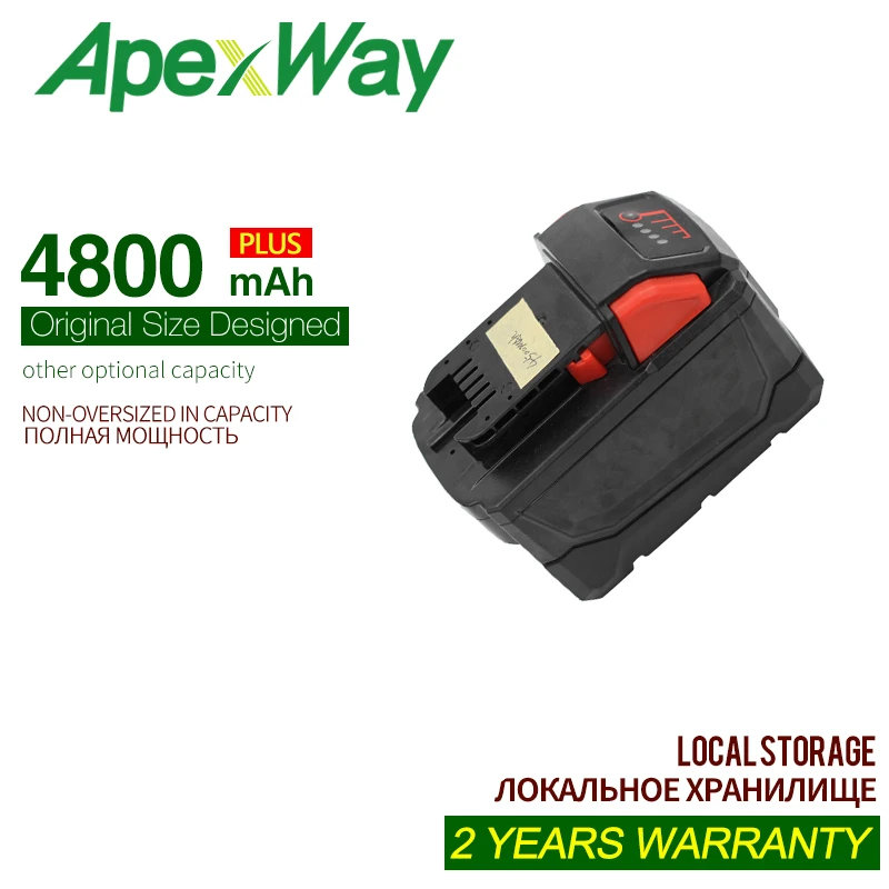 

Литий-ионный аккумулятор ApexWay 18 в 4800 мАч для Milwaukee M18 2646-22CT/21CT/20 2643-21CT 2641-21CT/20 2642-21CT