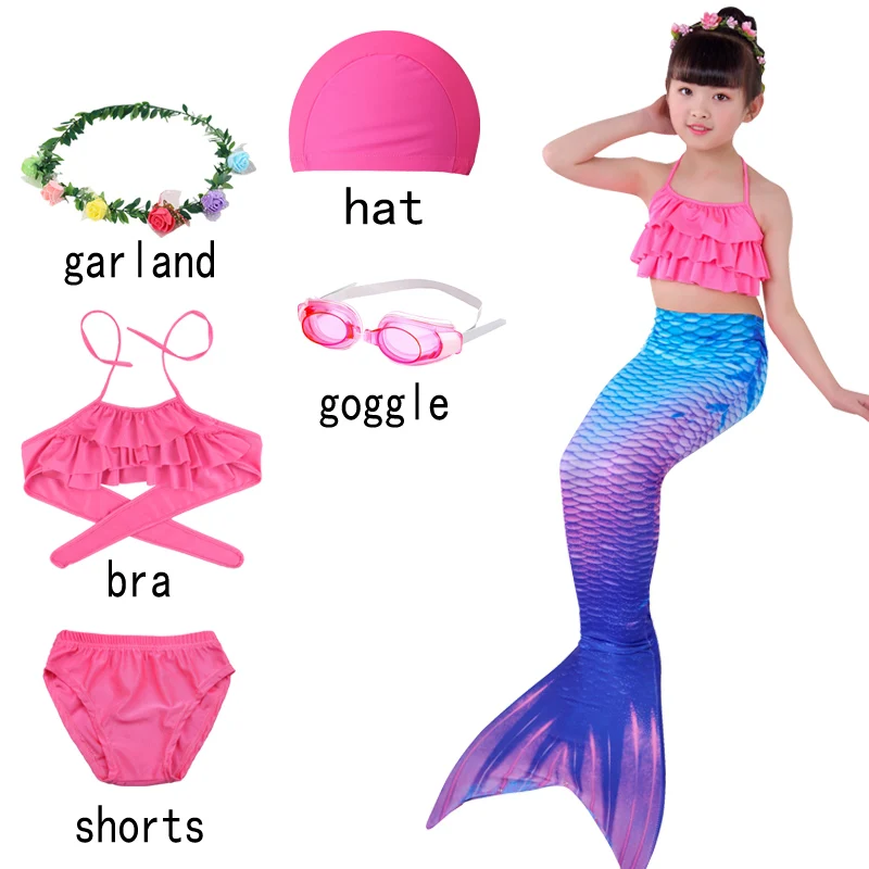 6pcs with pink-G ; комплект из 3 предметов на Хэллоуин; детский купальник с хвостом русалки и шортами для девочек; платье для плавания с топом для девочек - Цвет: 6pcs with pink-G
