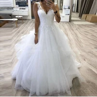 zj9210 v neck princess ball gown wedding dress with tiered tulle skirt white customize bride dress winter bridal gowns