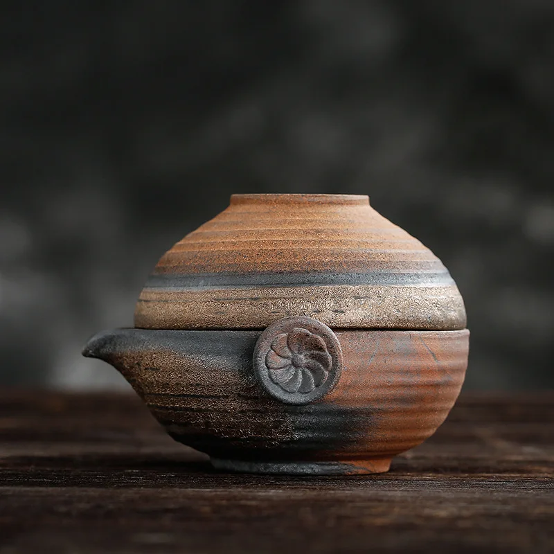 

Japanese Style Coarse Pottery Quick Cup One Pot One Cup Handmade Retro Firewood Tureen 1 Person Office Outdoor Travel Tea Set