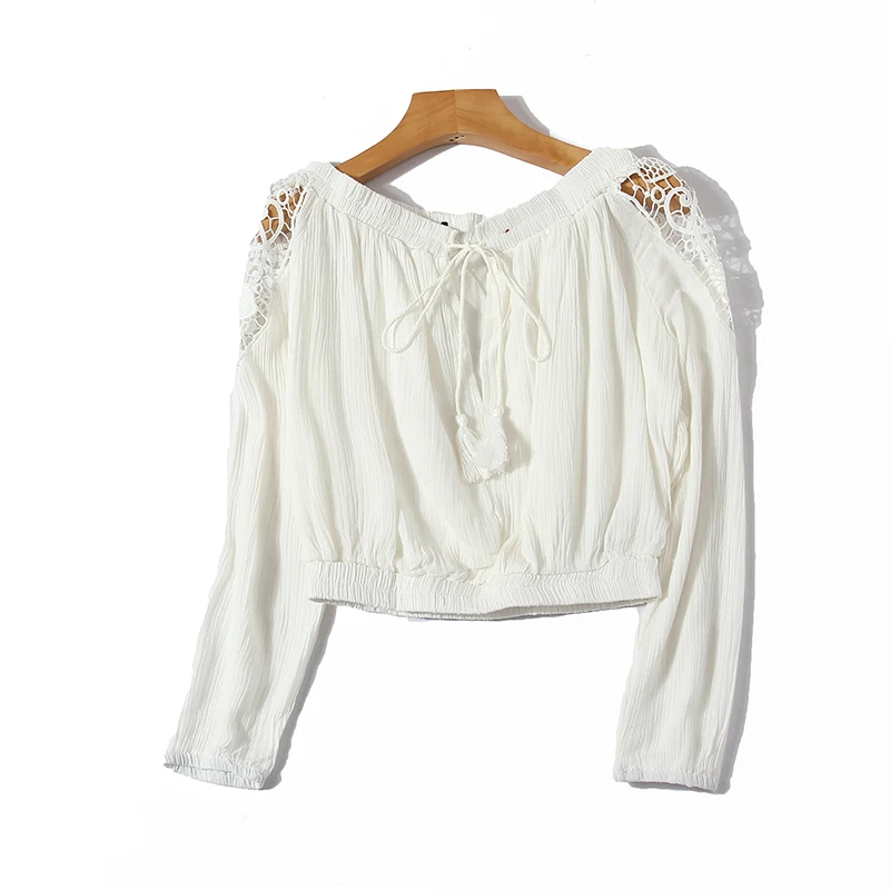 

Spring women's fashion all-match Korean style lace-up loose-fitting loose-neck long-sleeved mid-length shirt