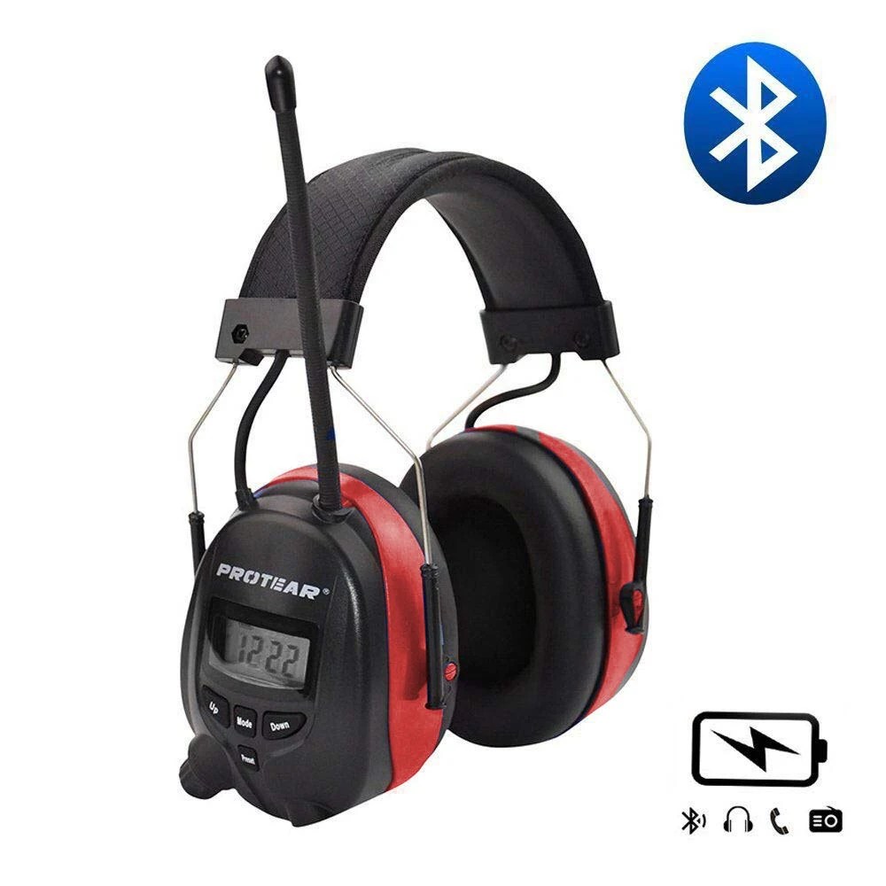 

Protear 1200mAh Lithium Battery NRR 25dB Hearing Protector Bluetooth AM/FM Radio Earmuffs Electronic Ear Protection