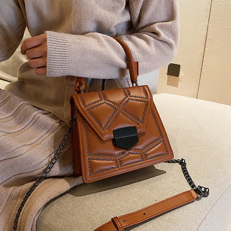 Роскошная дизайнерская сумка из искусственной кожи с заклепками женские сумки