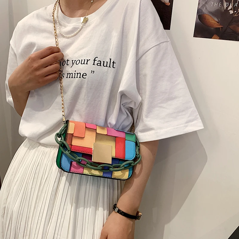 

OLN Small Women Chain Shoulder Bag Designer Fashion Female Pu Leather Chain Flap Crossbody Bags Geometric 2021 Lipstick Handbag