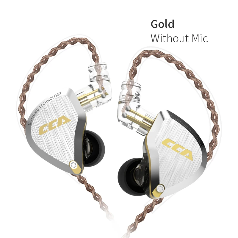 Gold no mic CCA C12 1DD+ 5BA гибридные наушники в ухо 6 блок драйвера HIFI проводные наушники-пуговки для бега спорт Auriculares IEM вкладыши этап 2Pin CCA C16 - Цвет: Gold no mic