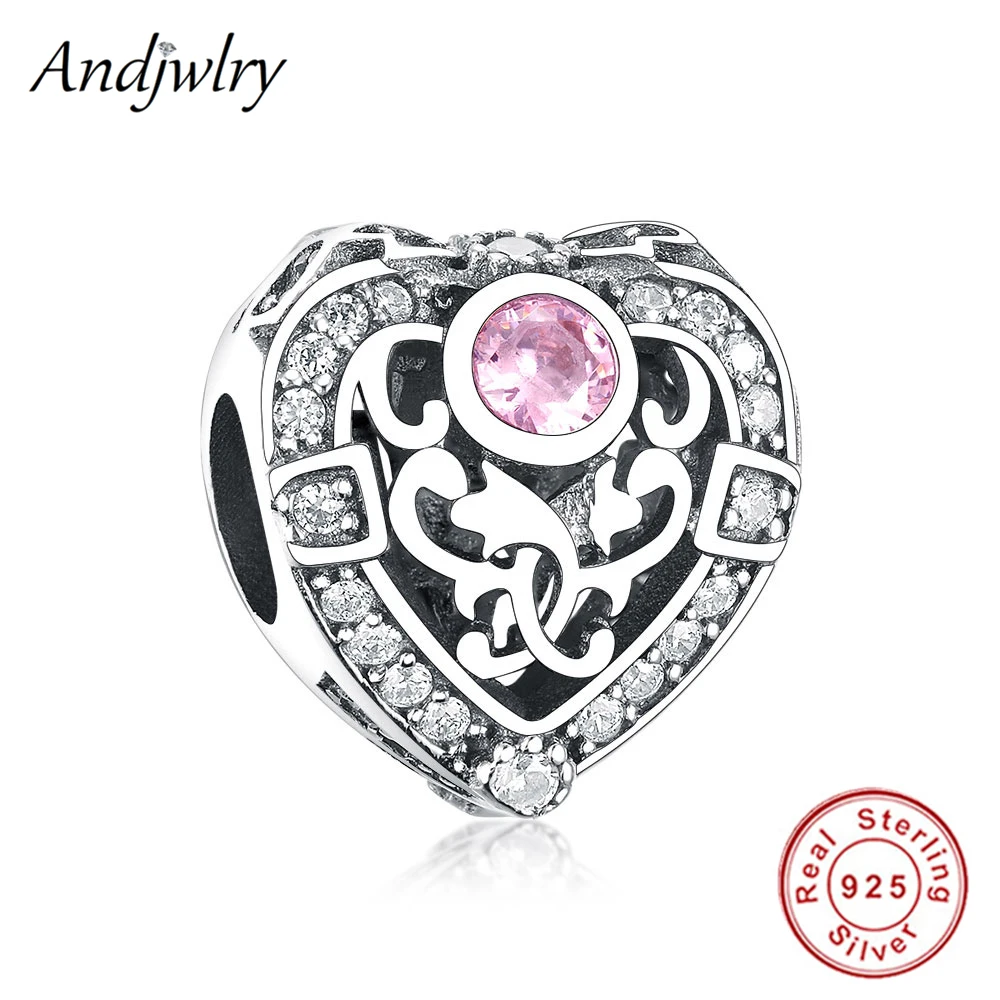 

925 Sterling Silver Charm Fit Original Pandora Charms Bracelets Heart Beads Charms With Pink CZ DIY Jewelry Making Berloque