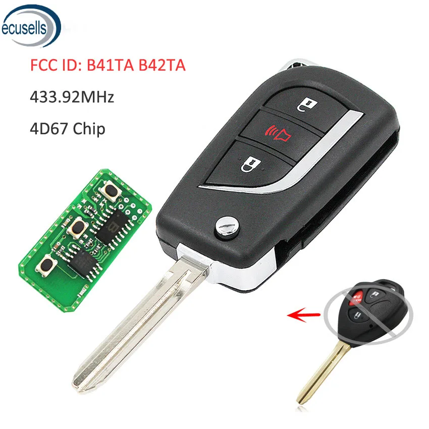 Обновленный откидной дистанционный ключ для Toyota Camry Corolla Hilux 3 кнопки 4D67 433 92 МГц FCC