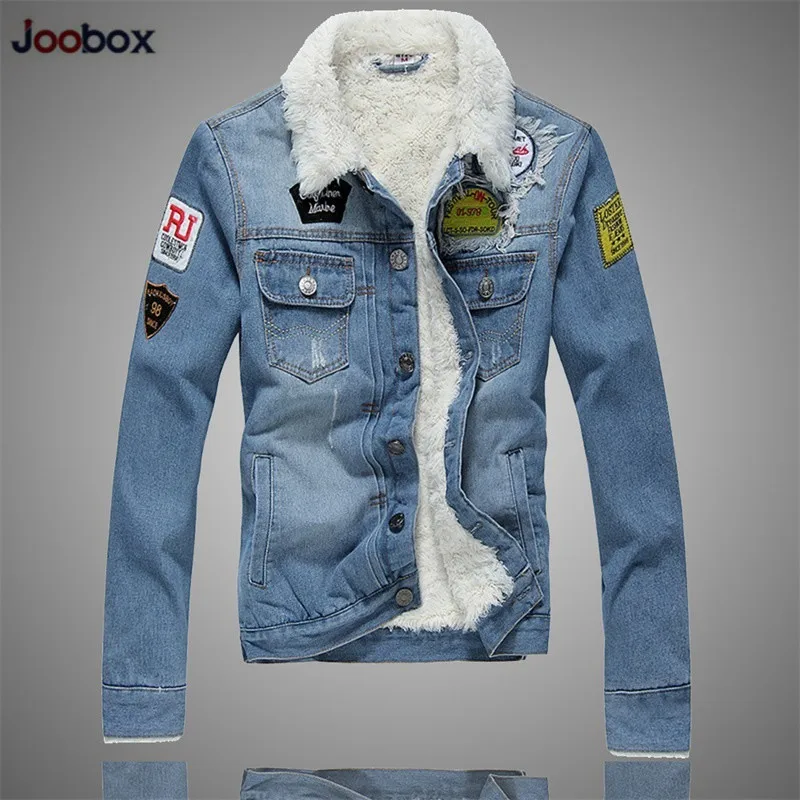 Новая зимняя флисовая Мужская джинсовая куртка из шерсти теплые мужские