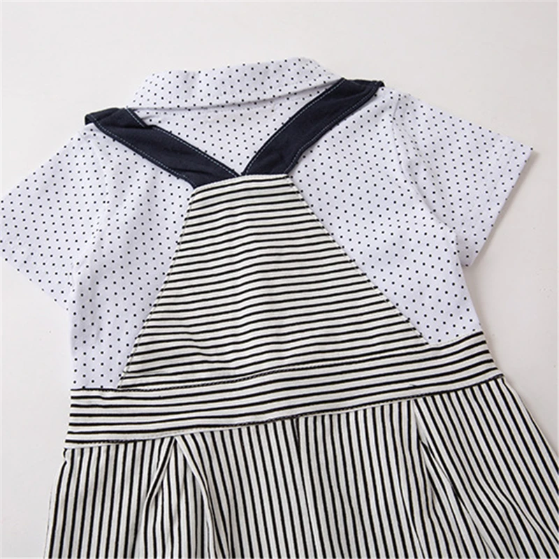 Summer new European American baby boys romper short sleeve polka dot striped bow tie strap gentleman bodysuit |