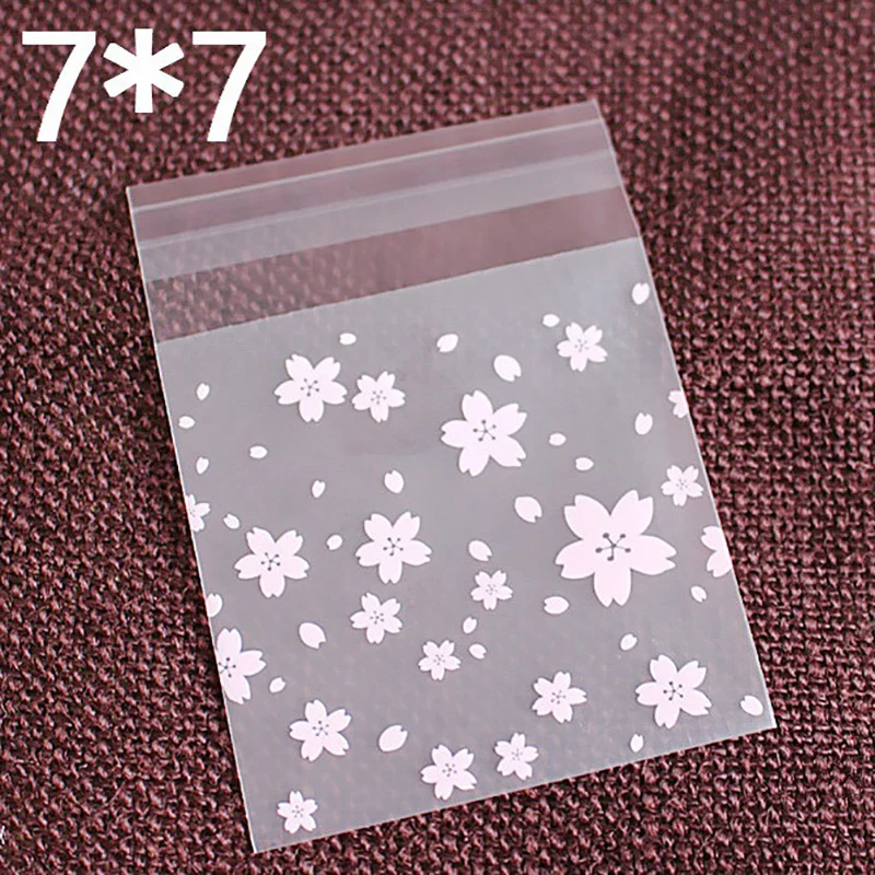 50Pcs Plastic Transparent Cherry Blossoms Self Adhesive Bag Self Sealing Small Bags For Packing Jewelry Candy Gift Jewelry Bags