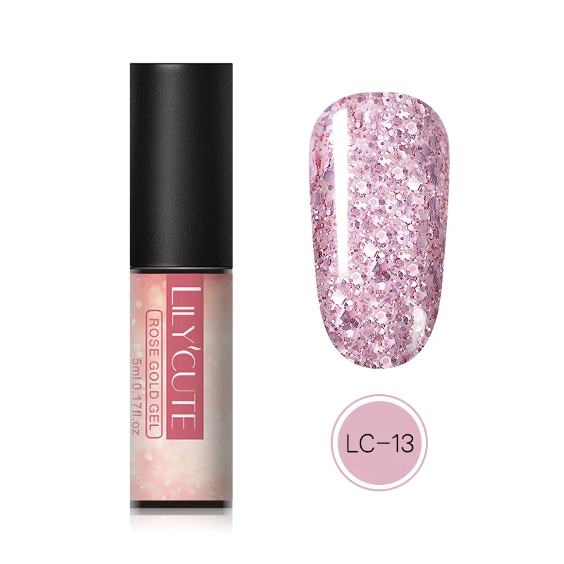 rose gold LC-13 LILYCUTE лазерный Серебряный УФ-гель для ногтей голографический блеск 5 мл Лак для ногтей Гель-лак замачиваемый УФ светодиодный лак для ногтей - Цвет: rose gold LC-13