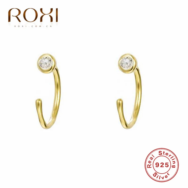 ROXI 925 пробы серебряные геометрические круглые серьги-гвоздики с фианитом для
