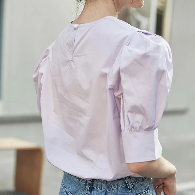 

2021 Summer New Korean Chic Sweet Women Shirt Cotton Fashion Casual Blouses Tops Female Puff Sleeve Women Clothing Pullover Tops